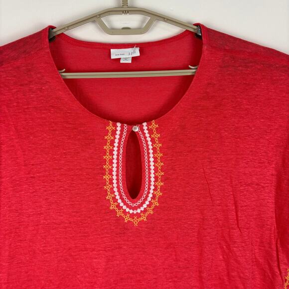 J. Jill Love Linen XL Petite Embroidered tunic top Red-Orange coastal beach - Picture 3 of 7